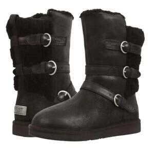 UGG Becket Leather/Wool Shearling Boots Sz 7 Black Cozy Grunge Gorpcore Timeless